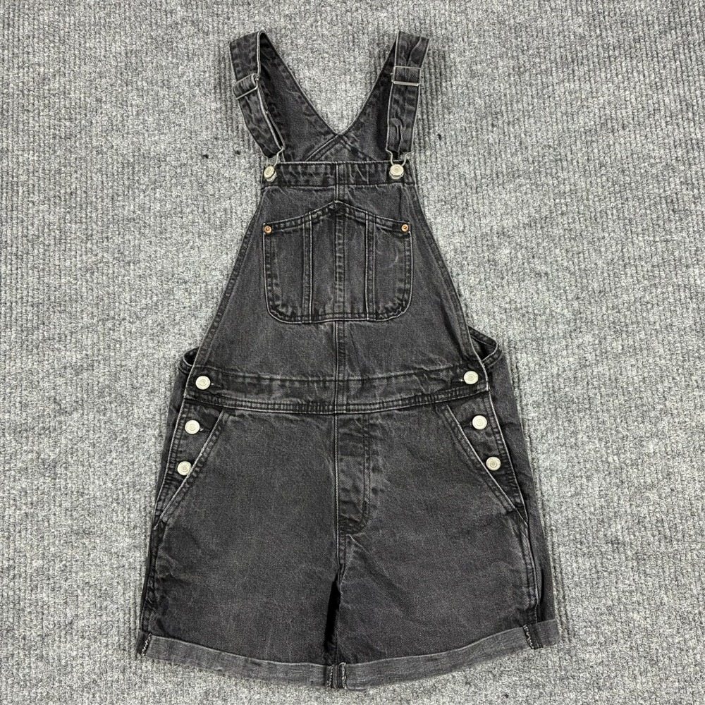 Old Navy Shortall Overall Shorts Womens Small Black Denim Adjustable Straps
